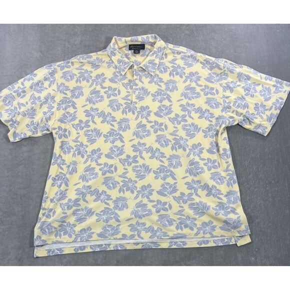 Byron Nelson Eleven Straight Men XXL‎ Yellow & Blue Floral Golf Polo Shirt - Picture 1 of 6